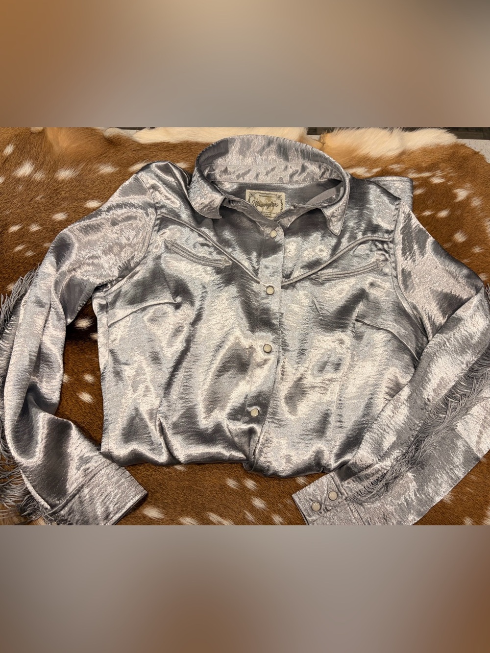 Vintage Wrangler Silver Satin Western-Style Button Front dress